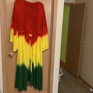 Long Wrap Dress or Robe in Jamaican Rastafarian Colors
